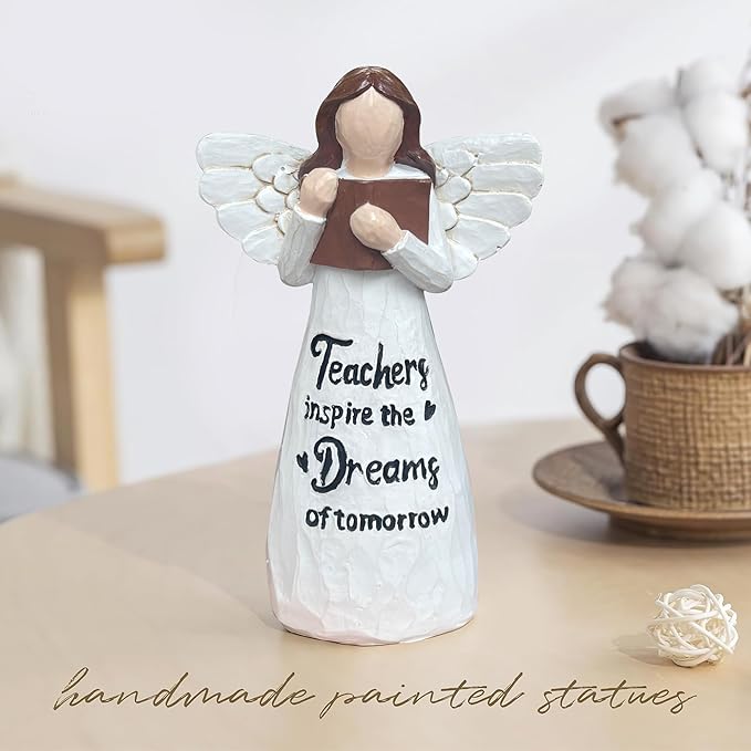 Teacher Appreciation Gifts, Thank You or Retirement Gifts for Women Teacher, Mothers Day Teachers Gift, Angel Hand-Painted Figurines Statue, 5.9 Inches Resin Doll Tabletop