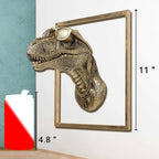 JJALIGHTS Exquisite Resin Animal Head Wall Dragon Sculpture (Gift Metal Frame) - Imitation Copper Vintage Decor for Living Room, Bedroom & Office | Decorative Wall Hanging Art (Dinosaur)