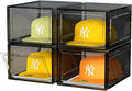 Hat Organizer Box, Stackable Clear Baseball Caps Holder Box Containers with Magnetic Door for Hats Snapback Cap Storag, Hat Rack Display Case, Holds 8 Hats Each (Black, 4 Pack)