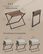 SONGMICS Luggage Racks, Set of 2 Foldable Suitcase Stands, Metal Luggage Holders, Synthetic Leather, Easy to Assemble, for Guest Room, Hotel, Bedroom, Walnut Brown and Ink Black URLR010K02