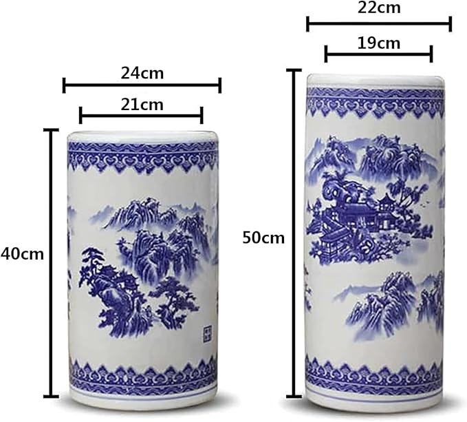 Chinese Style Umbrella Stand, Multifunctional Ceramic Vase, Large Capacity Umbrella Holder, Umbrella Stand Rack for Entryway, 40CM, Blue