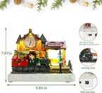 WONDER GARDEN Christmas Village Houses-Christmas Houses Village - Lighted Musical Railway Station Collectible Buildings with Moving Train for Home Indoor Decor or Gift