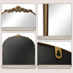 Ornate Baroque Vintage Gold Mirror - 24"X36" Arched Antique Brass Mirror with Full Metal Frame - Perfect for Entryway, Fireplace, Living Room, Hallway, or Bathroom Décor