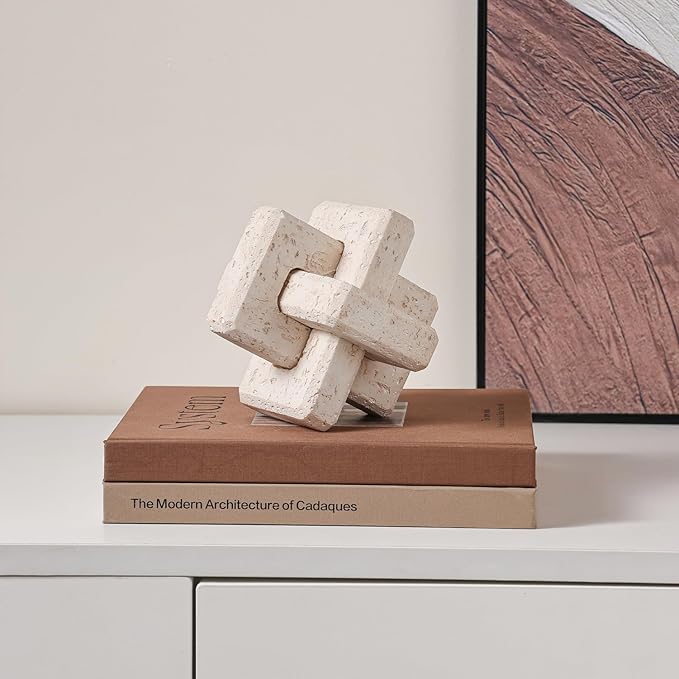 3-Link Knot Resin Travertine Decor, Coffee Table Decor, Book Shelf Entry Table Decoration, Boho Decorative Objects, Aesthetic Accents for Modern Rustic Office Living Room Home Décor