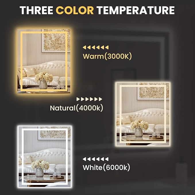LOAAO 24"X28" LED Mirror for Bathroom, Lighted Bathroom Mirror with Lights, Anti-Fog, Dimmable, Memory Function, Clear Reflection