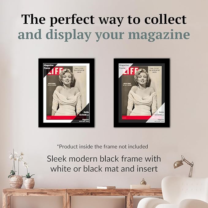 Creative Picture Frames 12.5 x 16 Magazine Frame with Full-Strength Glass, Holds Up To A 1/4" Thick Media with Installed Hangers for Easy Mounting, 14x18 Black Frame with White Mat
