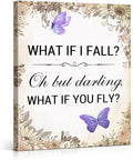 Inspirational Purple Butterfly Wall Art Decor, What If You Fly Motivational Quote Canvas Painting Artwork Picture Posters for Teens Room Bedroom Office (11.5 X 15 Inches, Framed)