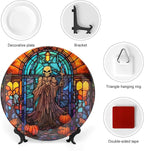 Halloween Spooky Stained Glass Design Decorative Plates Home Decor Ceramic Plates, Dinner Plates Display for Living Room, Kitchen, Hallway Console Side Table, Presents for Halloween, 10 Inch