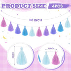 WILLBOND 4 Pieces Valentine's Day Tassel Garland for Classroom Wall Decor Boho Pastel Garland Cotton Tassel Banners for Party School(3.1 Inch,Purple Colors)