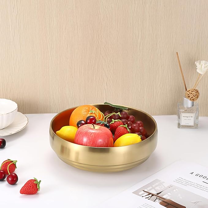 9.1 Inches Stainless Steel Bowl Decorative Key Bowl Golden Serving Bowl for Snack Fruit Dish Round Key Dish for Entryway Table Coffee Table Kitchen Counter