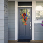 Wnvivi 2 Packs Artificial Flower Teardrop Swags, 25 Inch Decorative Swag with Colorful Daisy and Forsythia Flower and Green Leaves Floral Teardrop Swags for Front Door Wedding Wall Decor