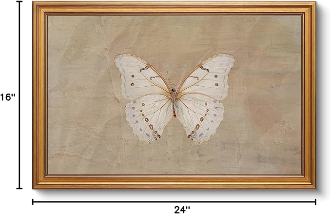 VIYYIEA Vintage Gold Framed Wall Art for Living Room, White Butterfly Canvas Prints Home Decor, Oil Painting Picture, Bedroom Wall Decor Gifts for Friends or Family -【Morpho polyphemus】-(24L x 16W)