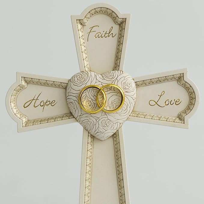 Grace4Joy Wedding Wall Cross, 10 Inches Marriage Prayer Cross Decor Vow Renewal Gifts, Hand Painted Faith Hope Love Wall Decor Religious Wedding Gifts for Couples