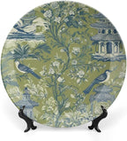 Asian Green Chinoiserie Plates Ceramic of 6", 7", 9", 10", Customize Pagoda Garden Imperial Ceramic Salad Plates, Household Wedding Decorations Festival, 1 Plate with 1 Display Stand