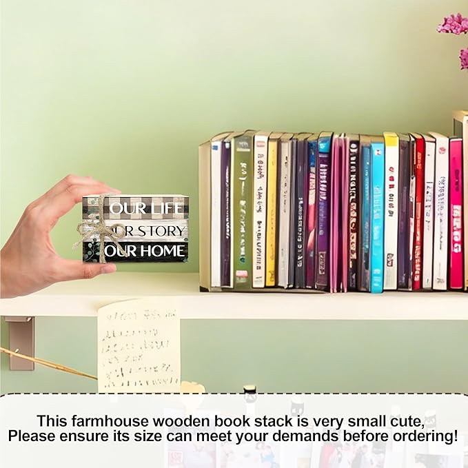 Decorative Books for Home Decor, Rustic Wood Book Stack for Table Decor, Our Life Our Story Our Home Decoration Books for Living Room Bookshelf, Farmhouse Stacked Books Decoration (L58)