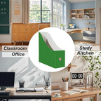 Limitliho 12 Pack Green Cardboard Magazine Holder , Sturdy Book Bins for Classroom, Vertical File Folder Organizer, 10.6'' 10.2'' 3.5'' Inch Magazine Rack