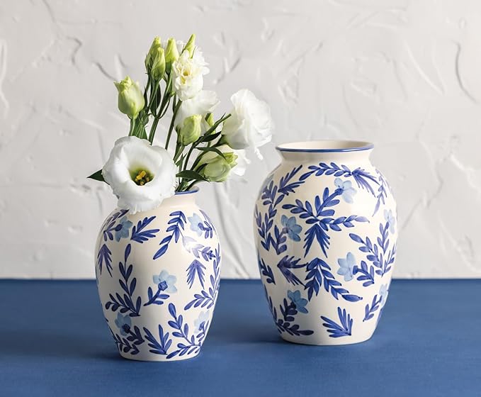 Mud Pie Stoneware Blue Vine Medium Vase