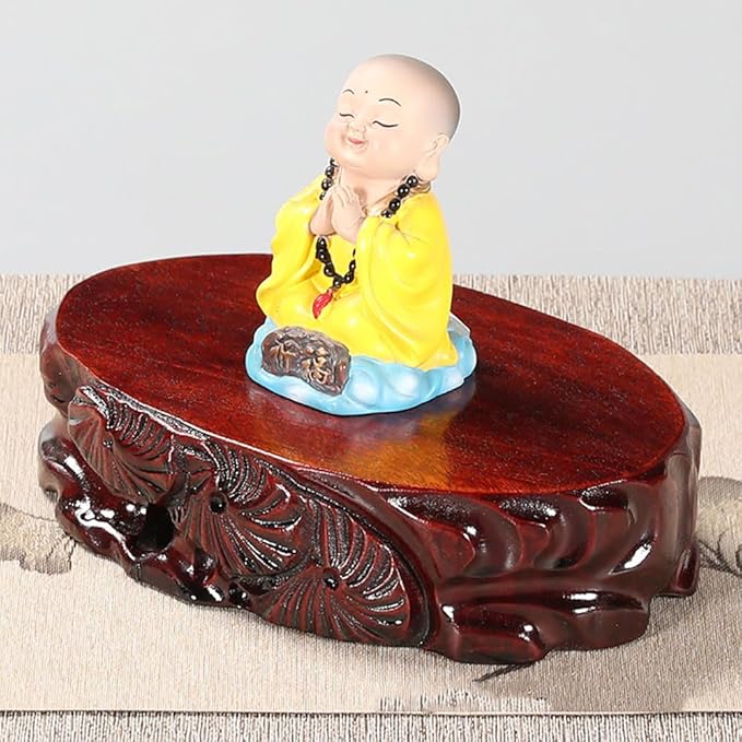 GOLDY&WENDY Oval Rosewood Carved Home Decor Display Stand Pedestal(3.9''Inside Diameter)