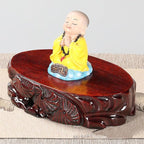 GOLDY&WENDY Solid Wood Carved Stone Buddha Statue Ornament Base Teapot Vase Bonsai Fish Tank Oval Display Stand Pedestal