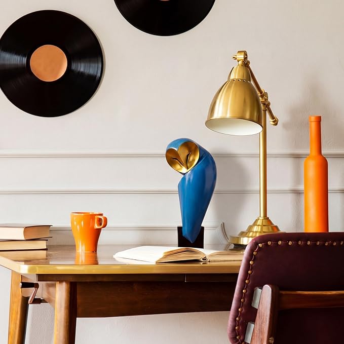 Thyle 1 Pcs Mid Century Modern Owl Statue for Home Decor Accents Resin Owl Sculpture Handmade Vintage Modern Birds Statue for Bookshelves Desk Living Room Display Collectible Gift (Blue,15.8 Inch)