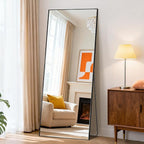 DUMOS 56"x21" Full Length Mirror, Full Body Mirror with Aluminum Alloy Thin Frame, Standing Mirrors with Leaning or Hanging, Suitable for Bedroom, Livingroom, Cloakroom, Black