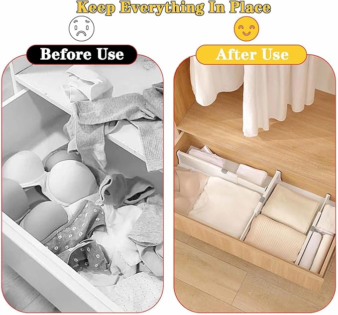 4 Pack Drawer Dividers for Clothes, 3.94" High 11.05"-17.32" Adjustable Expandable Dresser Drawer Organizer, Clear Plastic Separators for Dresser, Baby Clothing, Underwear, Cosmetic