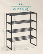SONGMICS Shoe Rack, 4-Tier Shoe Organizer, Metal Storage Shelf, Upright or Upside Down, for 10-15 Pairs, Stackable, for Entryway, 11.8 x 26.8 x 28.4 Inches, Black ULSA204B01
