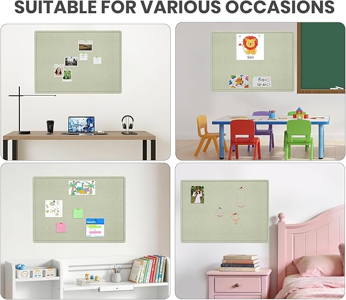Large Bulletin Board, 72 X 48 inches Cork Board with 30 Pushpin, 6' x 4' Felt Cork Board Notice Pin Board, Self-Adhesive Vision Board Mood Board Foldable Photo Board for Wall - Sage Green