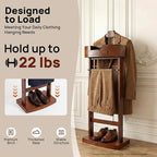 Wood Suit Rack for Men and Women, Freestanding Clothing Valet Stand with Drawer, Shoe Shelf and Hanging Suit, Valet Stands Coat Rack Suit Valet for Entryway Office Living Room (Brown)