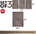 qmmp Modern Wooden Wall Sculptures - Set of 3 - Home Decor Accent - Large Wall Art for Living Room, Bedroom, Office - Easy Installation (Walnut, XXLarge - Mountain and Sun)