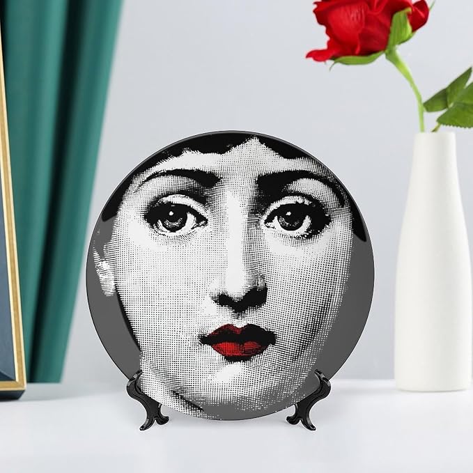 Lina Cavalieri Plate, Wall Decorative Plate, Mysterious Face Plate Wall Hanging Decoration,Including Bracket and Special Spring Hook, 8inch, Style11