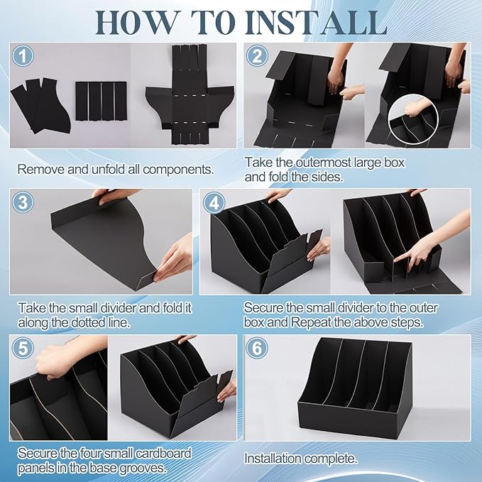 3 Pack Cardboard Magazine File Holders 12 Grids Vertical Book Bins 10.6'' x 10.2'' x 14'' Magazine Document Storage Box for Desk Shelves Home Office Classroom Library Use (Black)
