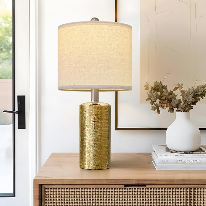 G-SAFAVA 20.5" Small Table Lamps for Living Room Lamp Single Ceramic Lamps for Bedroom Bedside Lamps Modern Boho Lamps for Night Stands Farmhouse Nightstand Lamp Side End Table Lamp, Gold