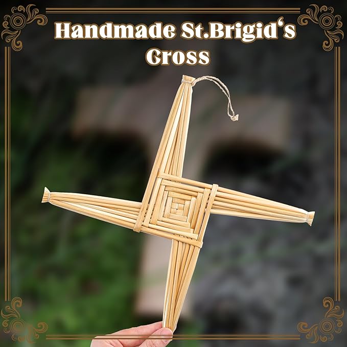 Bucherry St. Brigid's Wall Cross Decor Irish Gift Cross with History Card for Irish Blessing Gift for Celtic Imbolc Decor(Classic Style,12 in,Straw Color)