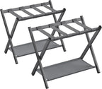 SONGMICS Luggage Racks for Guest Room, Set of 2, Suitcase Stand with Storage Shelf, Steel Frame, Foldable for Easy Storage, Hotel, Bedroom, Slate Gray URLR003G02