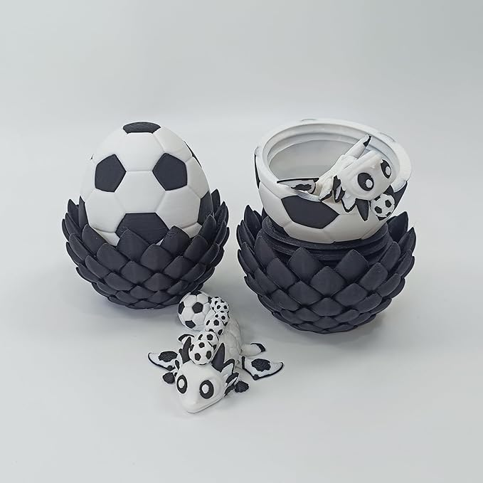 Enchanted 3D Egg with Miniature Inside - Handcrafted Printed Collectible | Fantasy Decor & Gift (Soccer Dragon & Egg (Box))