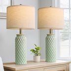 USumkky 24" Modern Ceramic Green Bedside Lamp Set of 2 Table Lamp for Bedroom Decor Farmhouse Table Lamp for Living Room Office Dorm