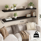 Fixwal Floating Shelves for Wall, 47.2" Long Heavy Duty Wall Mounted Rustic Wood Shelves for Living Room, Bedroom, Bathroom and Kitchen, Wall Shelves for Storage, Books, Room Decor (Black, Set of 2)