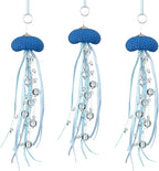 3 Pcs Sea Urchin Jellyfish Christmas Ornament Coastal Beaded Beach Theme Holiday Decor Ocean Inspired Hanging Jellyfish Decoration with Crystal and Ribbon (Dark Blue)