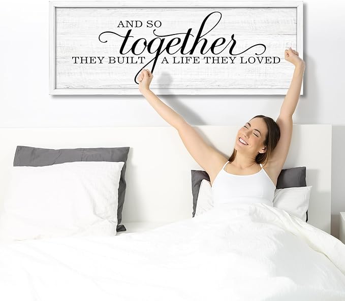 Rutiyoka Farmhouse Wall Decor: 'and so Together They Built a Life They Loved' Sign, 41.3''15'' Framed Wood Wall Art for Bedroom