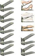 Shoe Slots Organizer, Clear Shoe Stacker, Adjustable Level Shoe Rack,Storage Space Saver for Sneakers Display (Green Transparent, 10Pack)