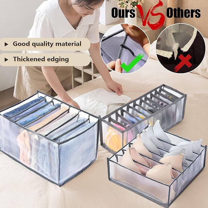Generic Wardrobe Clothes Organizer, 7 Grids Washable Foldable Mesh Separation Box, Drawer Organizer