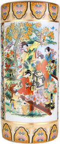 ORIENTAL Furniture Warehouse 18" Satsuma Style Painted Porcelain Umbrella Stand