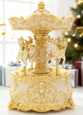 Carousel Horse Music Box, Vintage Gold Ivory Rotating Carousel Decor with Wind Up Musical Movement, Luxury Christmas Tabletop Decoration Gift for Women Mom Couples Kids