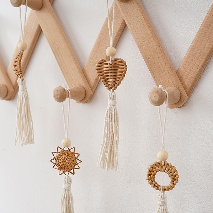 Set of 4 Handwoven Wall Hanging Natural Fiber Pendants Decors with Cotton Tassels for Living Room Aesthetic Ornaments Cotton Rope Tassels Hanging Charm
