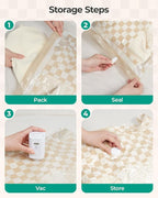 BAGSMART Travel Vacuum Seal Bags with Pump, Jumbo Vacuum Storage Bags for Clothes Blankets Comforters, Space Saver Bags for Travel, Compression Bags for Seasonal Storage-Khaki Checker