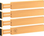 4 Pack Bamboo Drawer Dividers - 2.6 in High, Adjustable 16 to 22 in Expandable Drawer Organizers and Dresser Separators for Clothes, Bedroom, Bathroom, Kitchen, and Office Organization and Storage