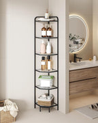 Hzuaneri Corner Shelf Stand, 6-Tier Glass Bookshelf Bookcase, Bathroom Organizer, Plant Stand, Steel Frame, Tempered Glass, Modern Style for Living Room, Bathroom, Kitchen, Black CS90600B