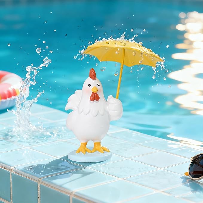 Funny Chicken Resin Statue - Cute Baby Chicken with Yellow Umbrella Statue for Fairy Garden Decor Spring Chick Figurine for Outdoor Planter Yard Patio Lawn Indoor Table Decor for Home Gifts