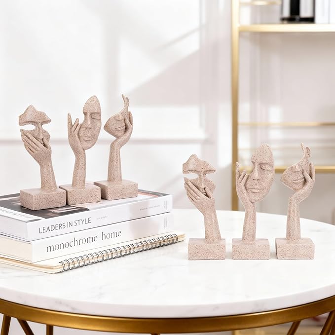 olirum 3 Pcs Thinker Large Statue Set - Resin Sandstone Art Abstract Home Accent Figurines for Living Room, Bedroom, Shelves, Office Desktop, Coffee Table Decor, Gift for Women (3 Pcs Sandstone, 9")